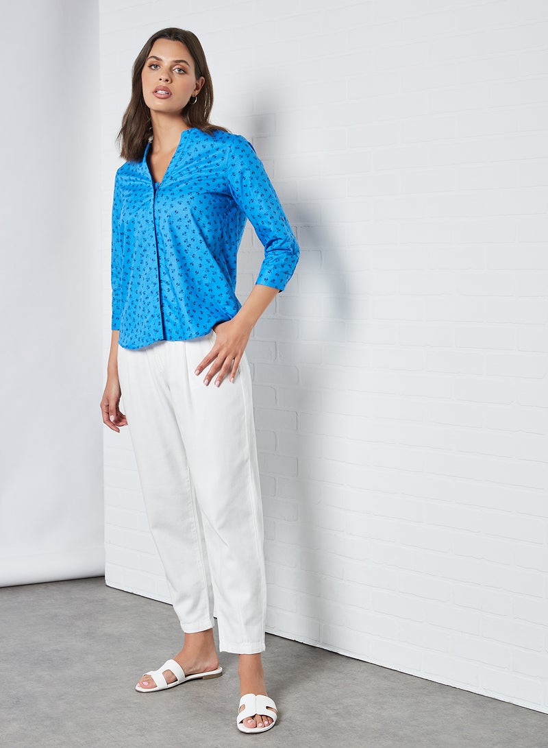 ABOF Three-Quarter Sleeve Regular Fit V-Neck Printed Shirt Dark Blue - Image 3
