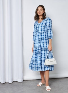 Tiered Checked Dress Dusk Blue - v1620302864/N44092785V_3