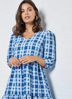 Tiered Checked Dress Dusk Blue - v1620302865/N44092785V_4