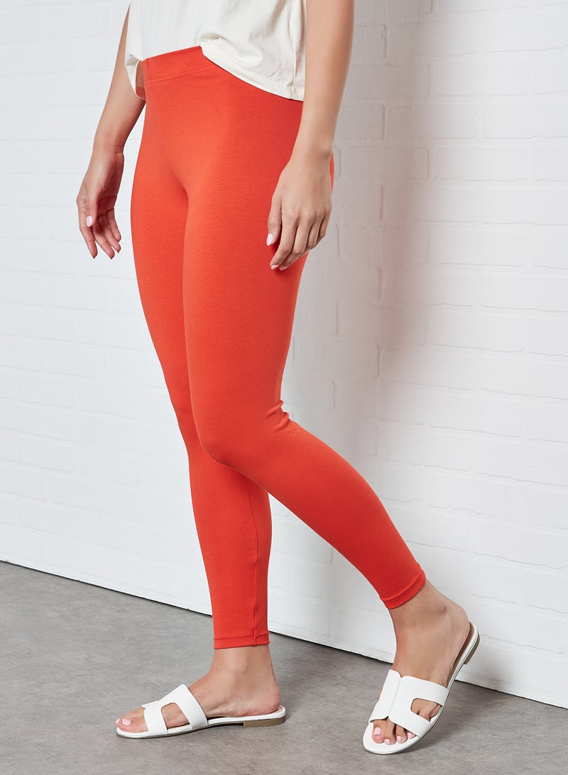 ABOF Elastic Waist High-Rise Skinny Fit Plain Leggings Red  - Image 1