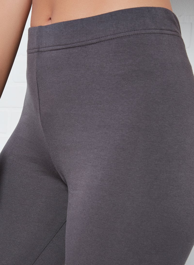 ABOF Elastic Waist Mid-Rise Skinny Fit Plain Leggings Dark Grey  - Image 4