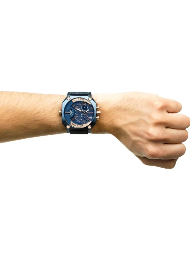 POLICE Men's Men's Furnace Octagon Shape Leather Band Analog Wrist Watch 48 mm - Blue - P 15385JSBL-03