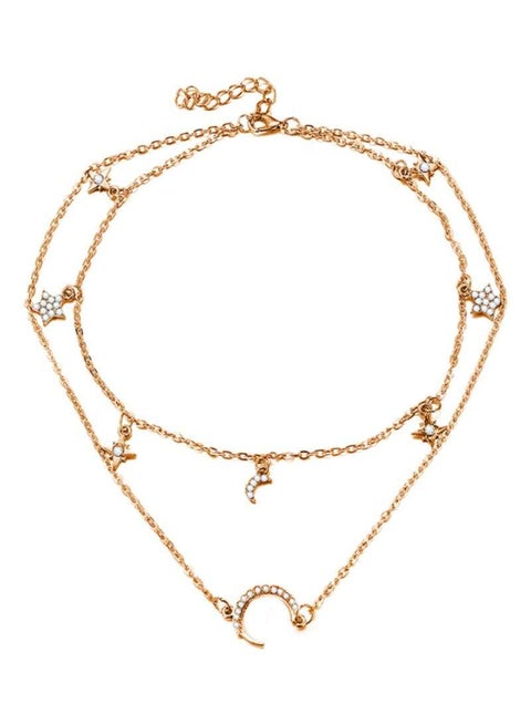 Double-Layer Diamond Embedded Star Moon Necklace