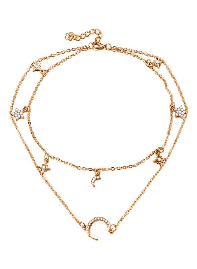 Generic - Double-Layer Diamond Embedded Star Moon Necklace - Image 1