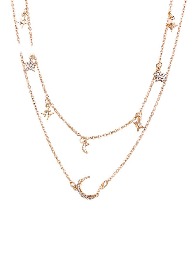 Generic - Double-Layer Diamond Embedded Star Moon Necklace - Image 1