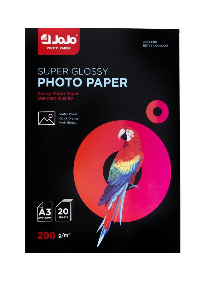 JOJO - A3 Size Super Glossy Waterproof Photo Paper For All Inkjet Printer 20 Sheets - Image 1