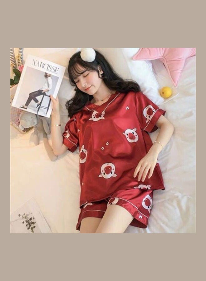 Summer Short Sleeved Nightdress Red