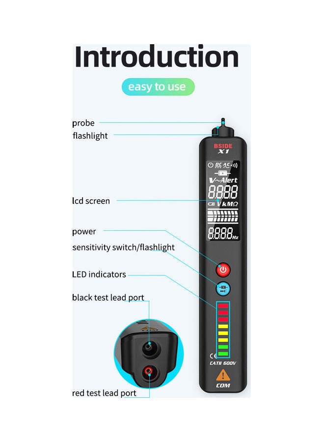 BSIDE Non-Contact AC Voltage Detector with Sound and Light Alarm Black  - Image 3
