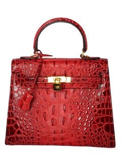 Classic Crocodile Pattern Satchel Bag Red