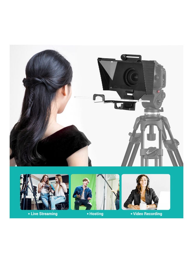 Portable Prompter with BT Remote Control Lens Adapter Ring Set For Live Stream and Video Recording Black - Image 3