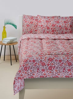 3-Piece Comforter Set - 100% Cotton King Size All Season Everyday Use Bedding Set 1 Comforter 2 Pillow Covers Cotton Fuchsia 260X240 + Pillow Cover 50X75cm