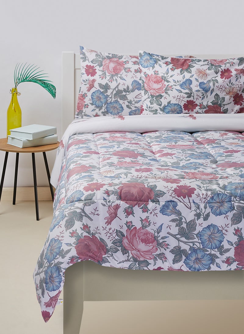 Amal Comforter Set King Size All Season Everyday Use Bedding Set Extra Soft Microfiber 3 Pieces 1 Comforter 2 Pillow Covers  Light Blue/Rose Pink Polyester Light Blue/Rose Pink 240 x 260cm - Image 1