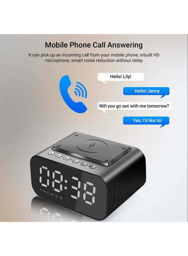 Multifunctional BT Speaker LED Digital Alarm Clock with Wireless Charging Black