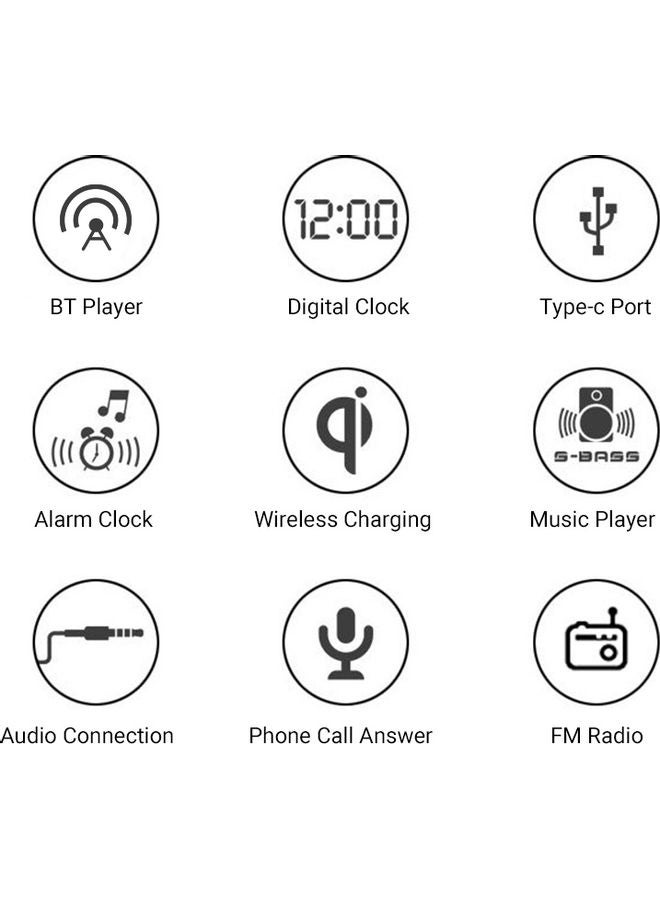 Multifunctional BT Speaker LED Digital Alarm Clock with Wireless Charging Black