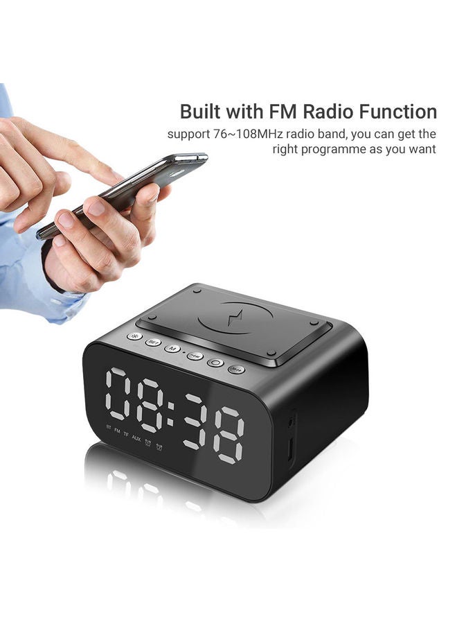 Multifunctional BT Speaker LED Digital Alarm Clock with Wireless Charging Black