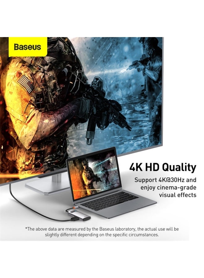 Baseus - 4 in 1 USB C Hub Docking Station Adapter with 4K HDMI for MacBook Pro, Surface Pro, iPad Pro and Other Type C Devices Grey/Black - Image 1
