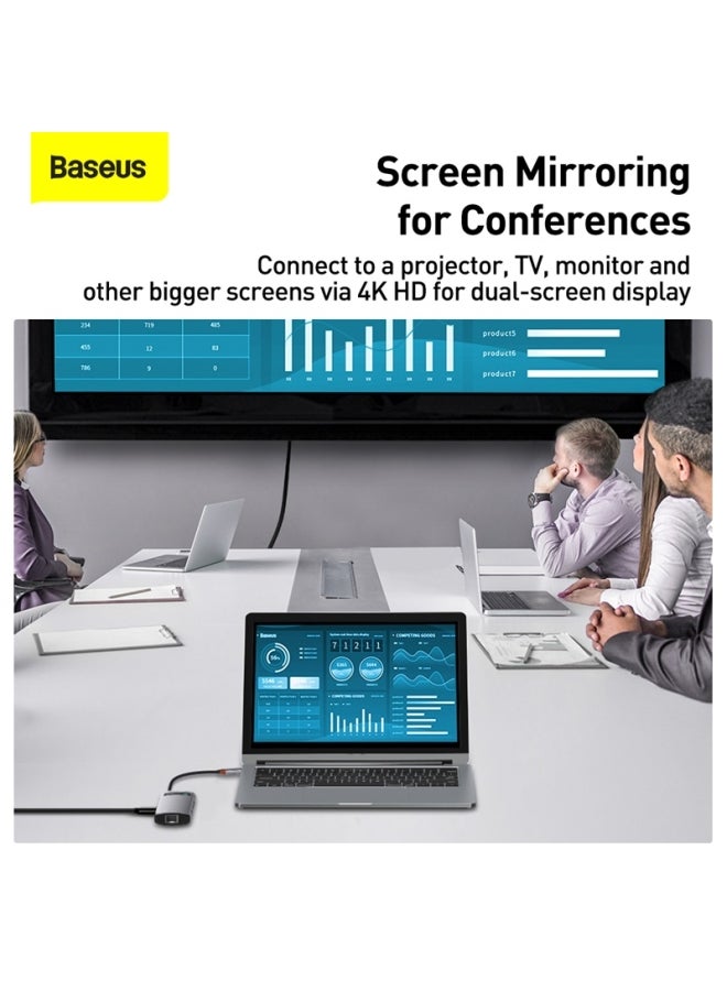 Baseus - 8 in 1 USB C Hub Docking Station Adapter with 4K HDMI for MacBook Pro, Surface Pro, iPad Pro and Other Type C Devices Grey/Black - Image 1