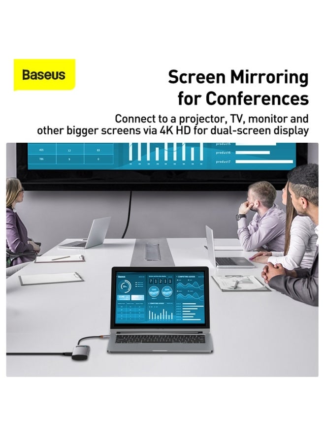 Baseus - 4 in 1 USB C Hub Docking Station Adapter with 4K HDMI for MacBook Pro, Surface Pro, iPad Pro and Other Type C Devices Grey/Black - Image 1