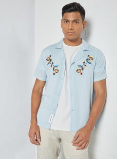 Embroidered Short Sleeve Shirt Blue