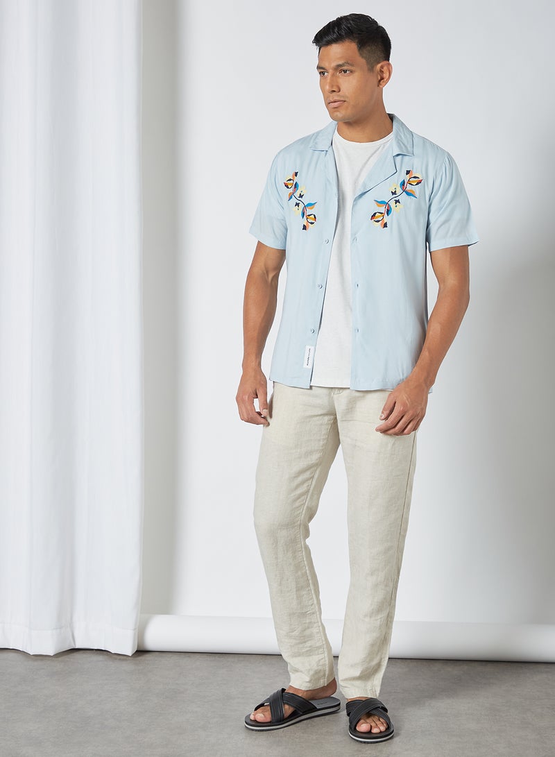 Native Youth - Embroidered Short Sleeve Shirt Blue - Image 1