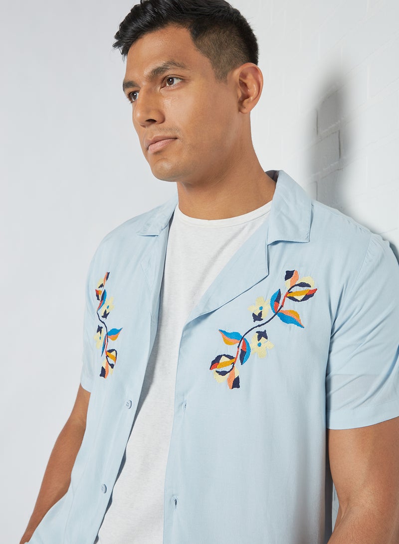 Native Youth - Embroidered Short Sleeve Shirt Blue - Image 1