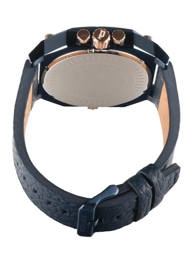 POLICE Men's Men's Furnace Octagon Shape Leather Band Analog Wrist Watch 48 mm - Blue - P 15385JSBL-03