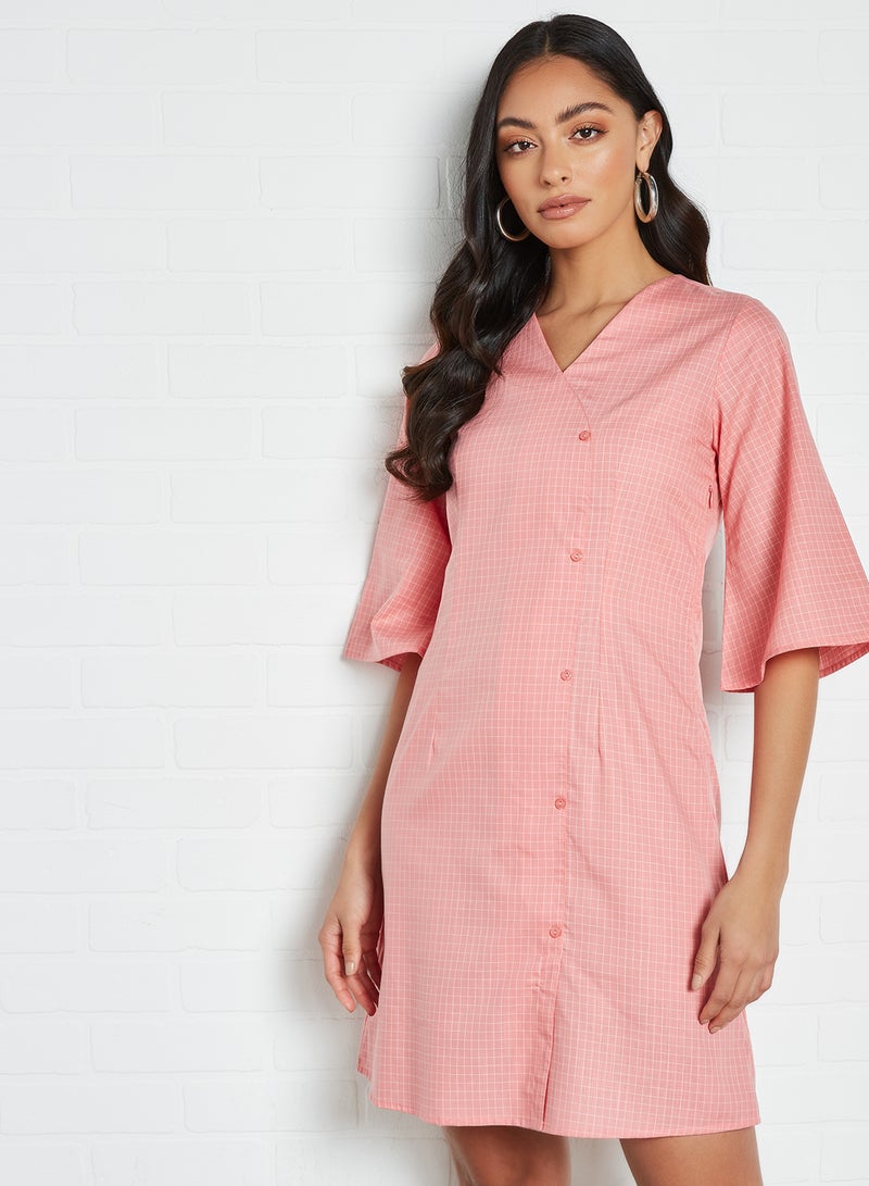 ABOF Checkered V-Neck Mini Dress Pink  - Image 1