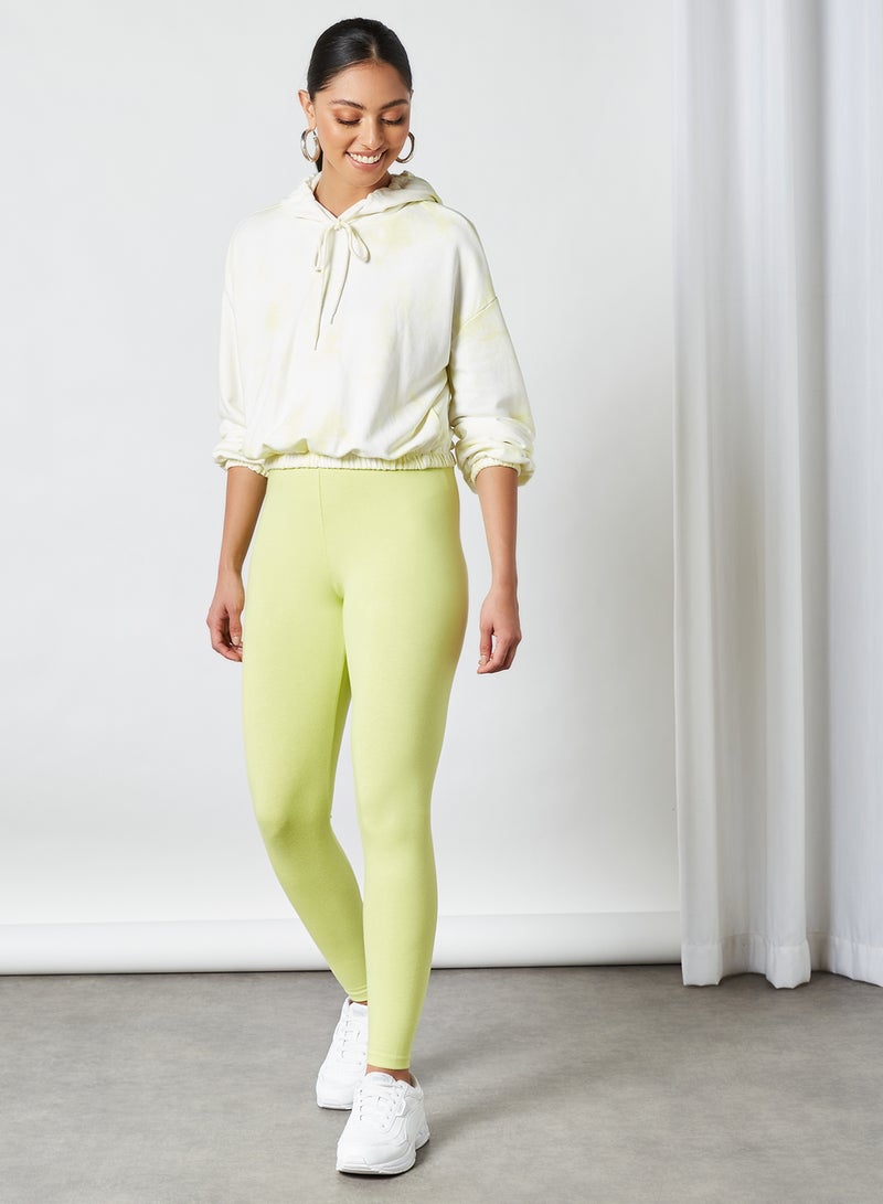 ABOF - Elastic Waist High-Rise Skinny Fit Plain Leggings Green - Image 1