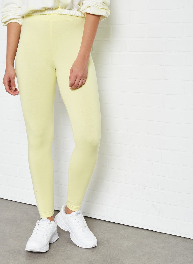 ABOF Elastic Waist High-Rise Skinny Fit Plain Leggings Yellow  - Image 1