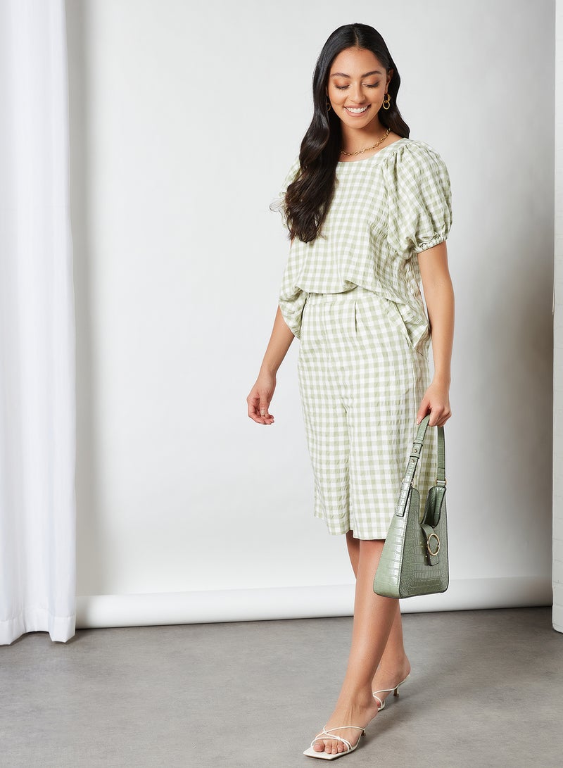 Native Youth Puff Sleeve Gingham Top Green  - Image 3