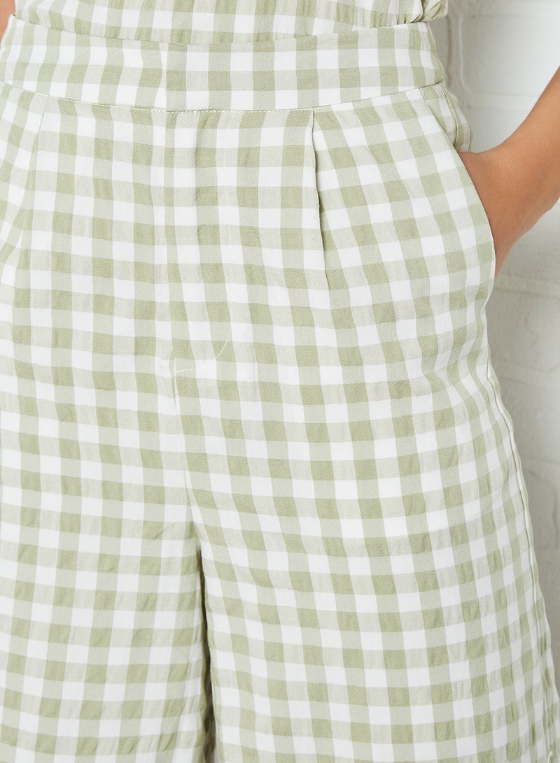 Native Youth - Gingham Long Shorts Green - Image 1
