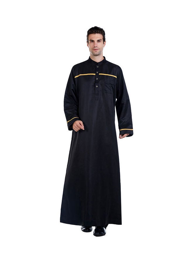 Casual Collared Neck Long Sleeve Kaftan Black - Image 1