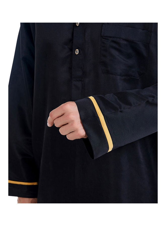 Casual Collared Neck Long Sleeve Kaftan Black - Image 4