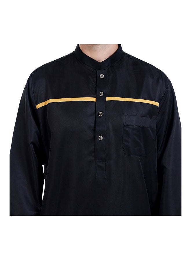Casual Collared Neck Long Sleeve Kaftan Black - Image 5