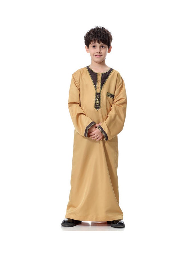 قفطان كاجوال بأكمام طويلة ورقبة دائرية أصفر  - Image 1