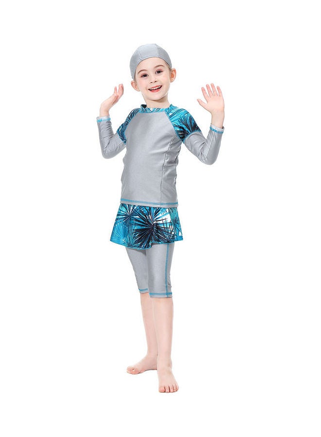 3-Piece Sun Protection Conservative Swimsuit Set Grey/Blue - Image 4