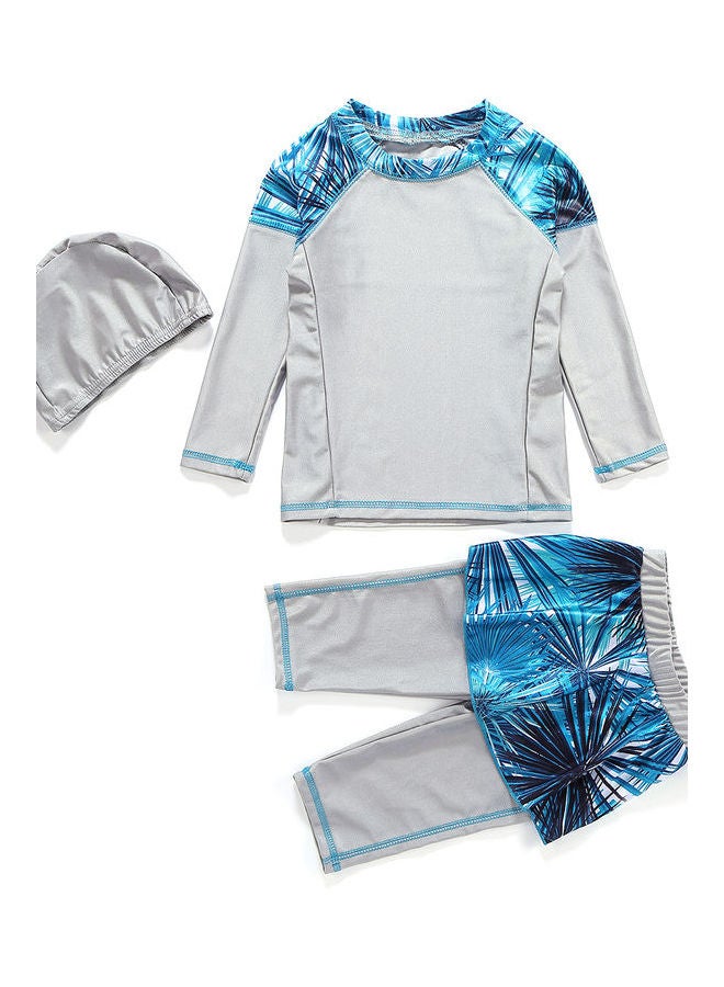 3-Piece Sun Protection Conservative Swimsuit Set Grey/Blue - Image 1