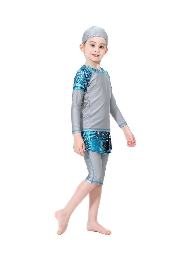 3-Piece Sun Protection Conservative Swimsuit Set Grey/Blue - Image 5