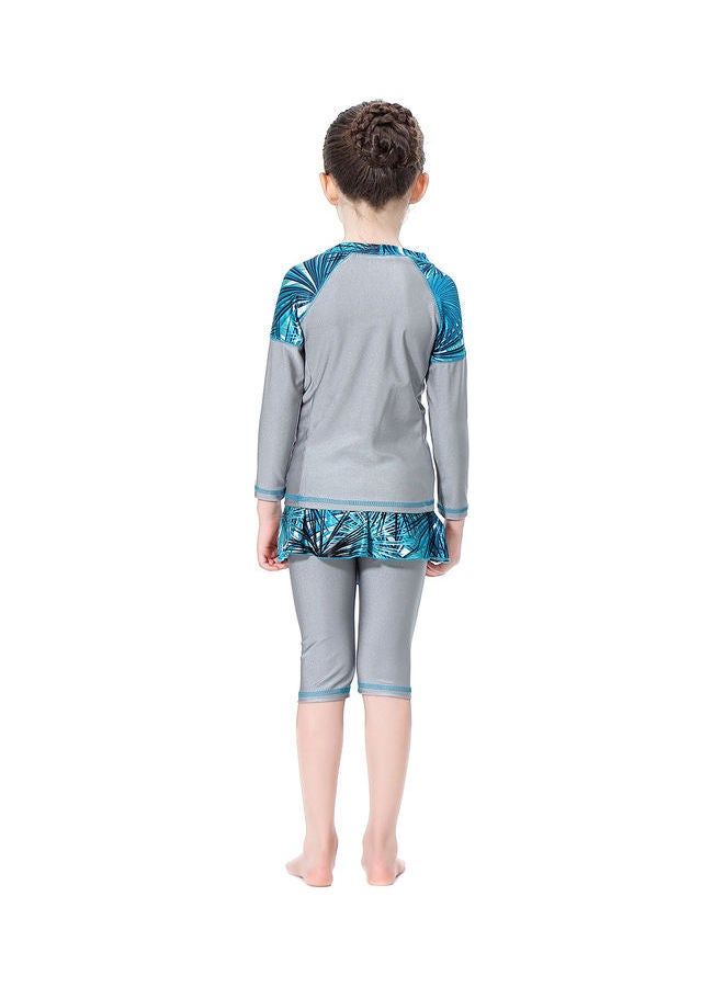 3-Piece Sun Protection Conservative Swimsuit Set Grey/Blue - Image 3
