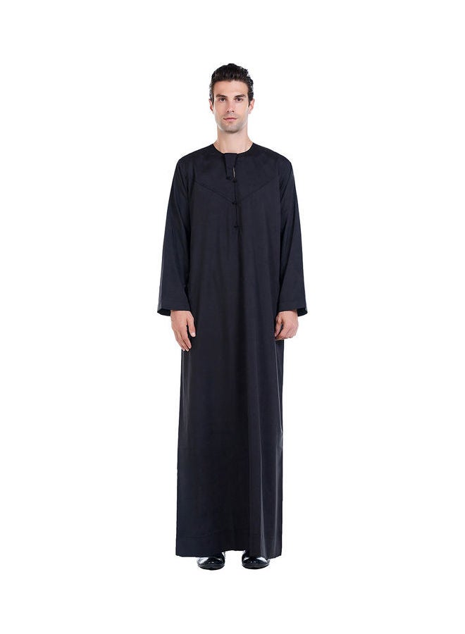 Casual Round Neck Long Sleeve Kaftan Black - Image 1