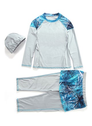 3-Piece Sun Protection Conservative Swimsuit Set Grey/Blue - v1620377571/N45448658V_1