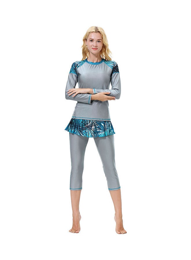 3-Piece Sun Protection Conservative Swimsuit Set Grey/Blue - Image 4