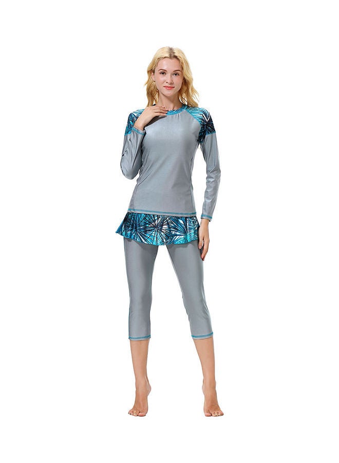 3-Piece Sun Protection Conservative Swimsuit Set Grey/Blue - Image 5