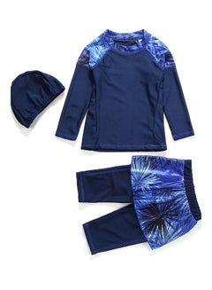 3-Piece Sun Protection Conservative Swimsuit Set Blue