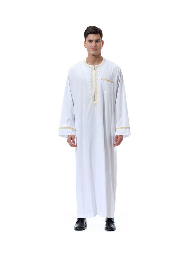 Casual Round Neck Long Sleeve Kaftan White - Image 1