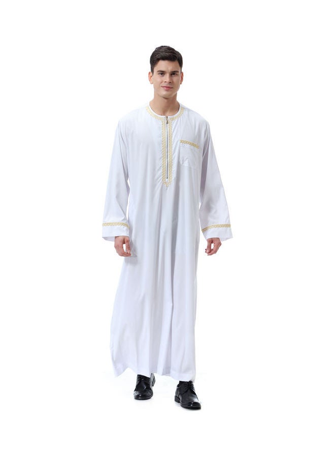 Casual Round Neck Long Sleeve Kaftan White - Image 4