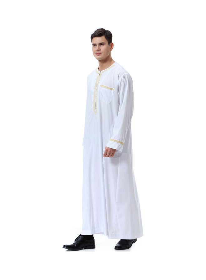 Casual Round Neck Long Sleeve Kaftan White - Image 3