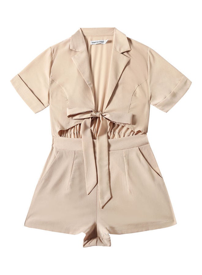 Generic - Collared Neck Bow Detail Jumpsuit Brown - Image 1