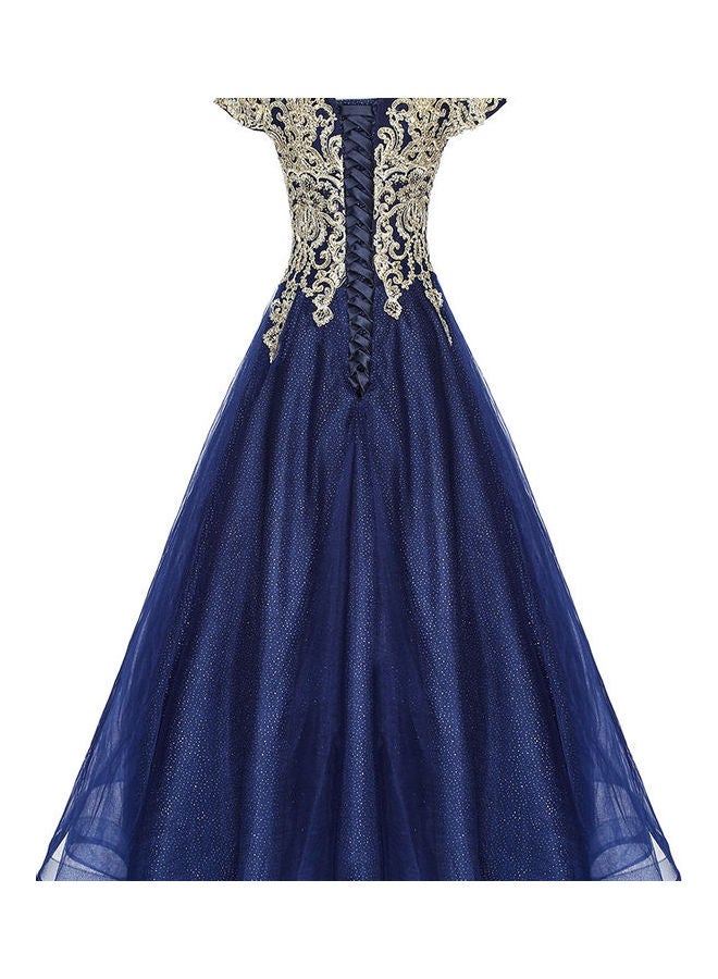 Cap Sleeve Stylish Dress Gold/Blue  - Image 3