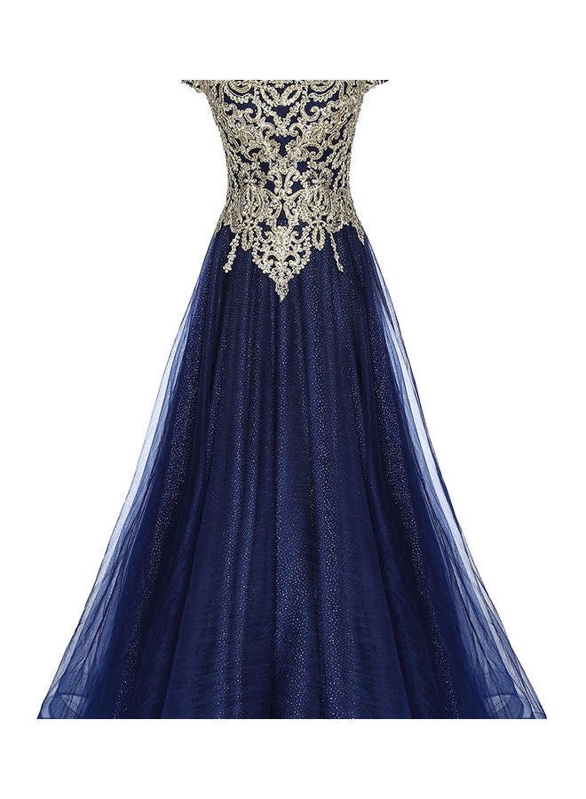 Cap Sleeve Stylish Dress Gold/Blue  - Image 4